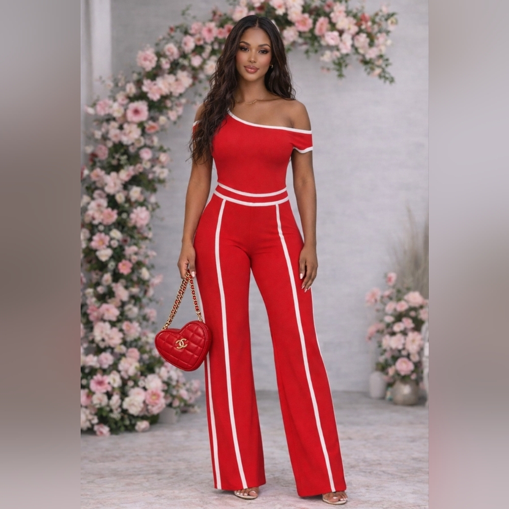 Elegant Red Off-Shoulder Jumpsuit